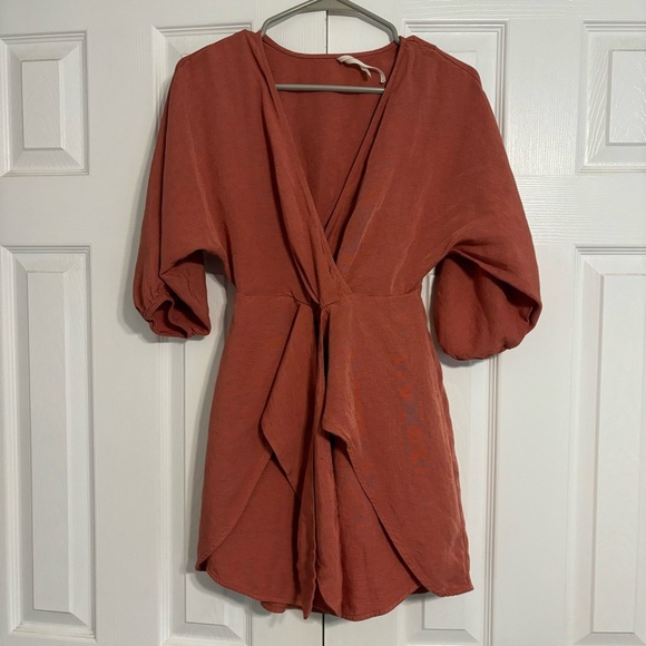 Anthropologie Puff-Sleeve Wrap Mini Dress - Picture 2 of 8